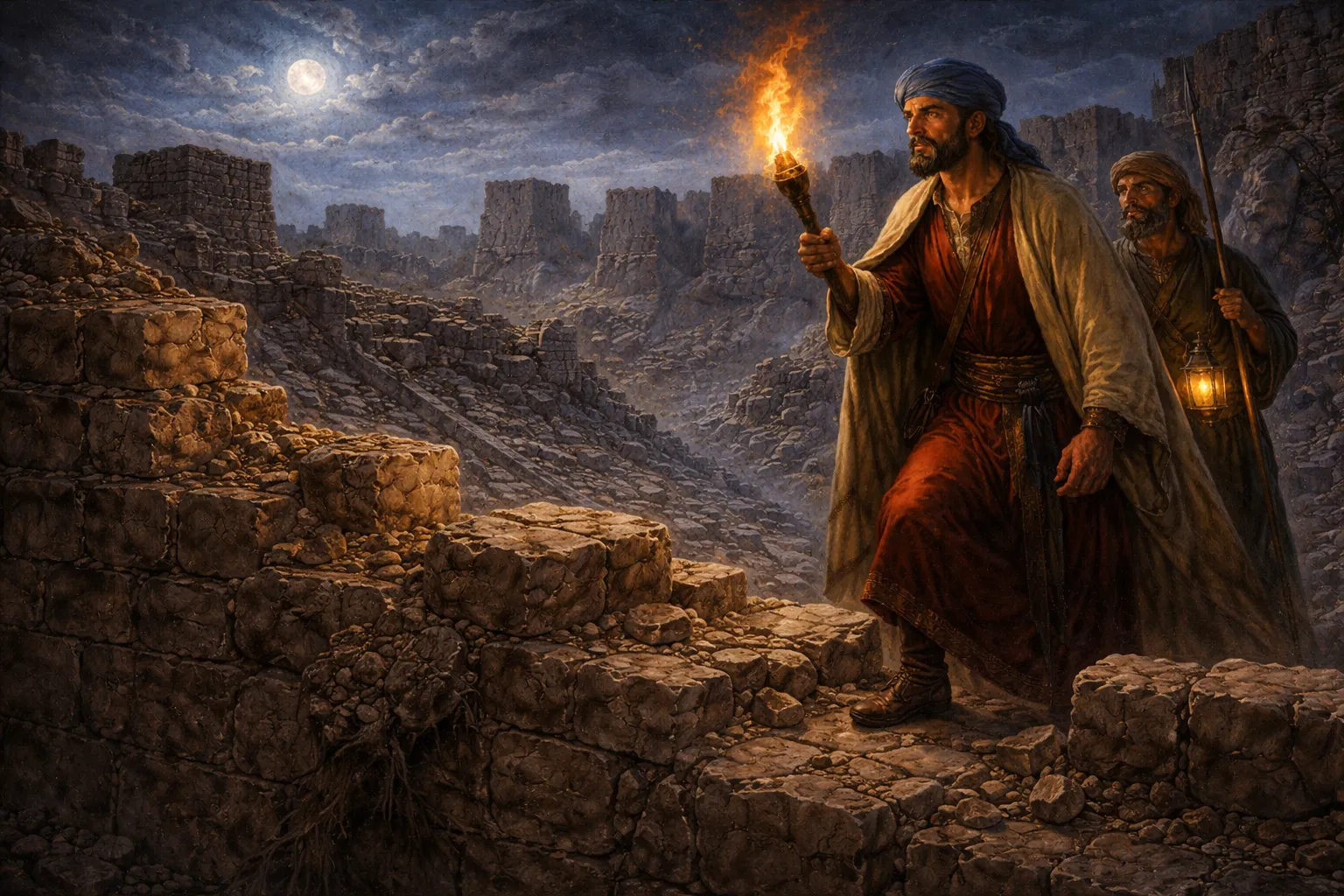 2 - Nehemiah inspecting walls at night